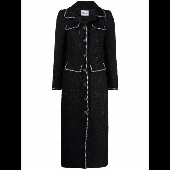 NWT SELF-PORTRAIT Black Boucle Long Coat - Picture 1 of 8